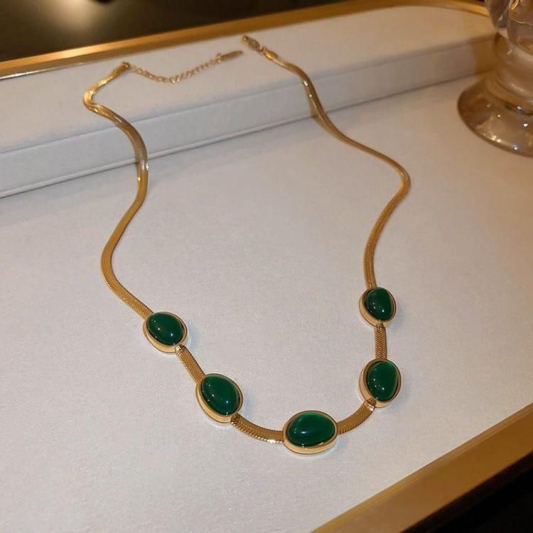 Oval Green Crystal Pendant Necklace